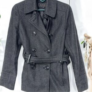 Women's Stylish Thick Warn Gray & Black Pea Coat